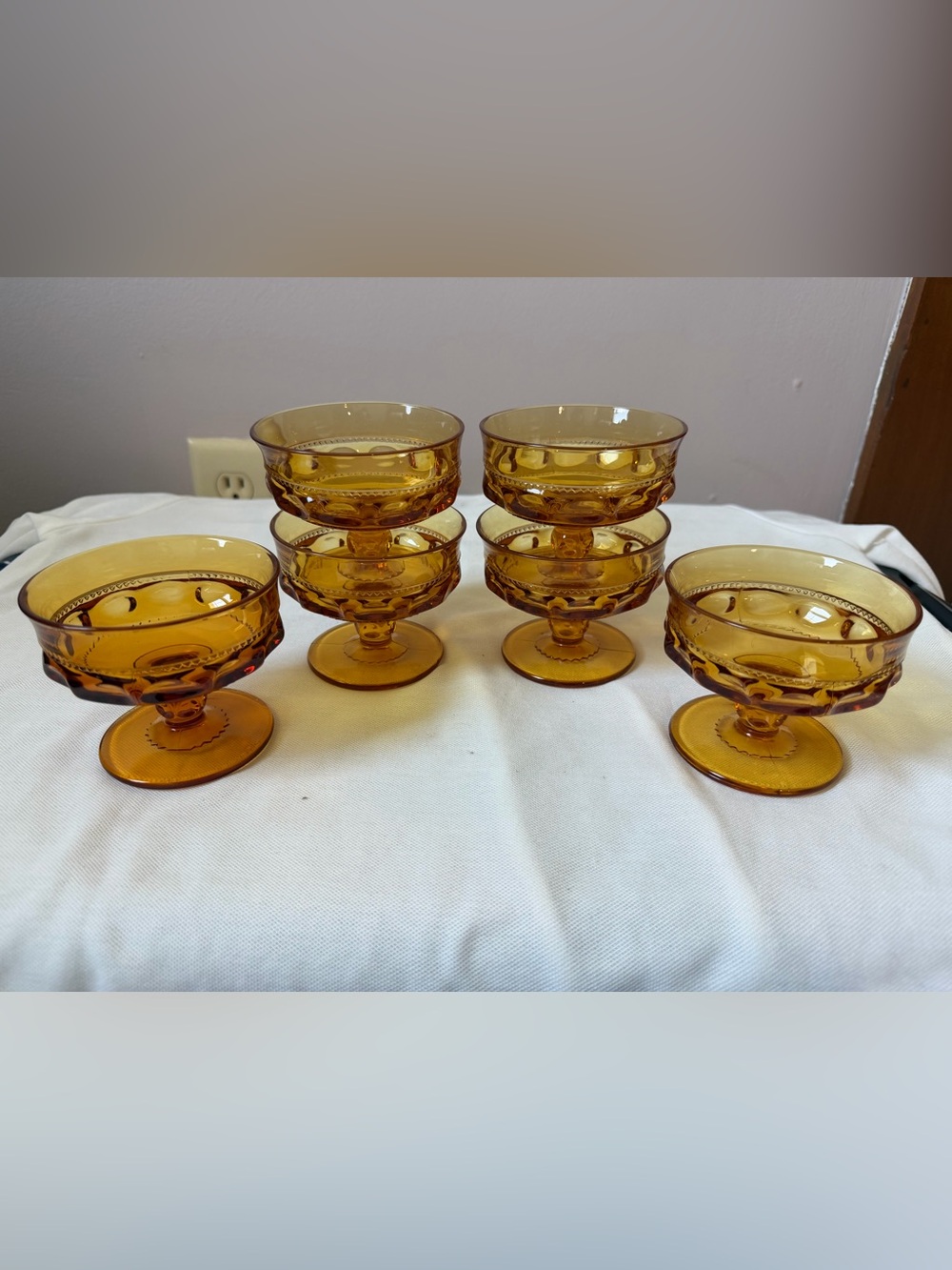 Vintage amber glass dessert cups. Set of 6.